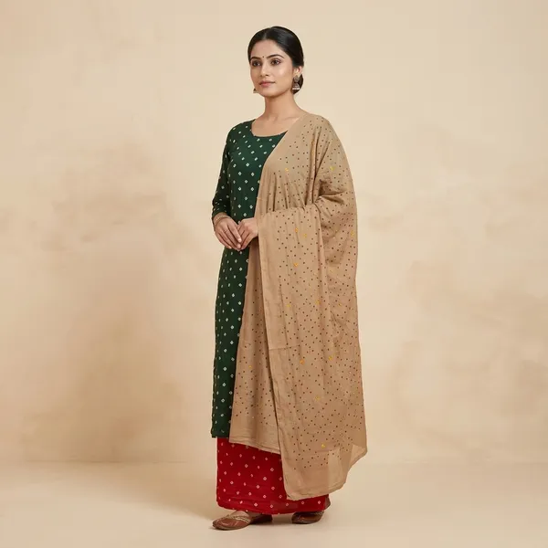 Bottle_Green_With_Haldi_Yellow_Premium_Cotton_Bandhani_Suit_Dress_Material_For_Women
