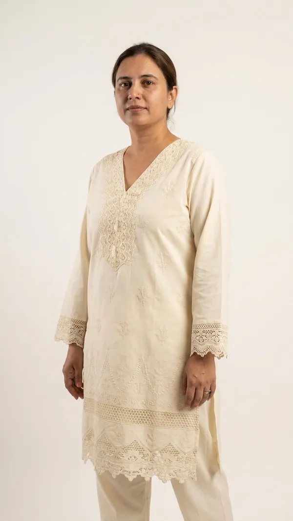 Cotton_embroidery_lace_work,_Paul_work_co-ord_set_with_lace_work_on_bottom_