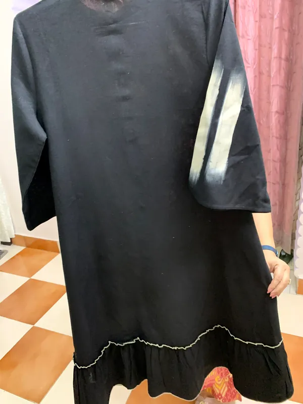 Cotton_linen_dress_with_beautiful_sleeves_&_embroidery_work_with_belt_