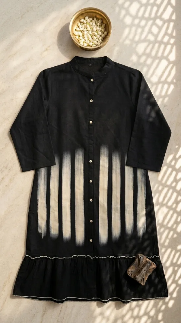 Cotton_linen_dress_with_beautiful_sleeves_&_embroidery_work_with_belt_