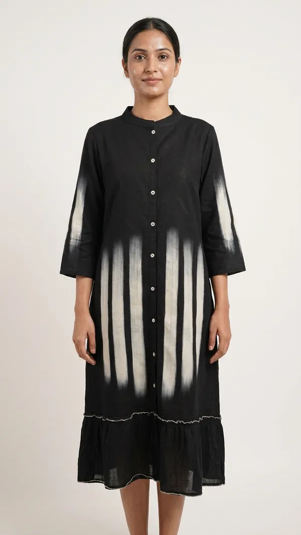 Cotton_linen_dress_with_beautiful_sleeves_&_embroidery_work_with_belt_
