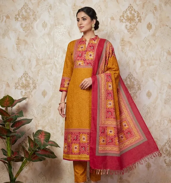 Rust_Mustard_&_Rani_Pink_Maheshwari_Silk_Suit_Dress_Material_For_Women