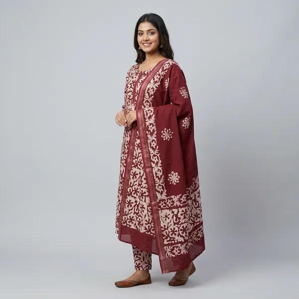Maroon_Red_Cotton_/_Base_Not_Specified_Batik_Print_Suit_Dress_Material_For_Women