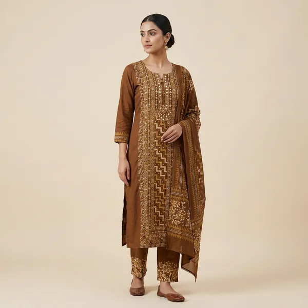 Mustard_Yellow_Brown_Jaipuri_Cotton_Suit_Dress_Material_For_Women