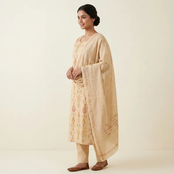 Light_Lemon_Jacquard_Cotton_&_Chiffon_Suit_Dress_Material_For_Women