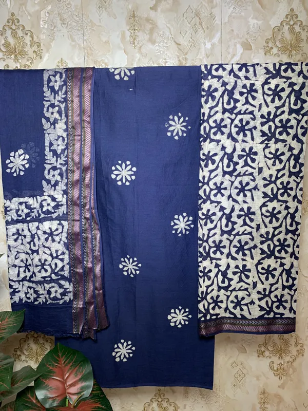 Indigo_Blue_Cotton_/_Base_Not_Specified_Batik_Print_Suit_Dress_Material_For_Women