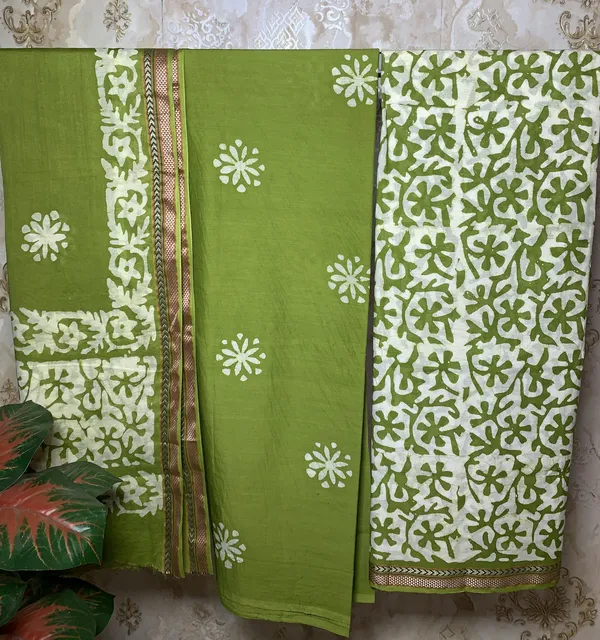 Lime_Green_Cotton_/_Base_Not_Specified_Batik_Print_Suit_Dress_Material_For_Women