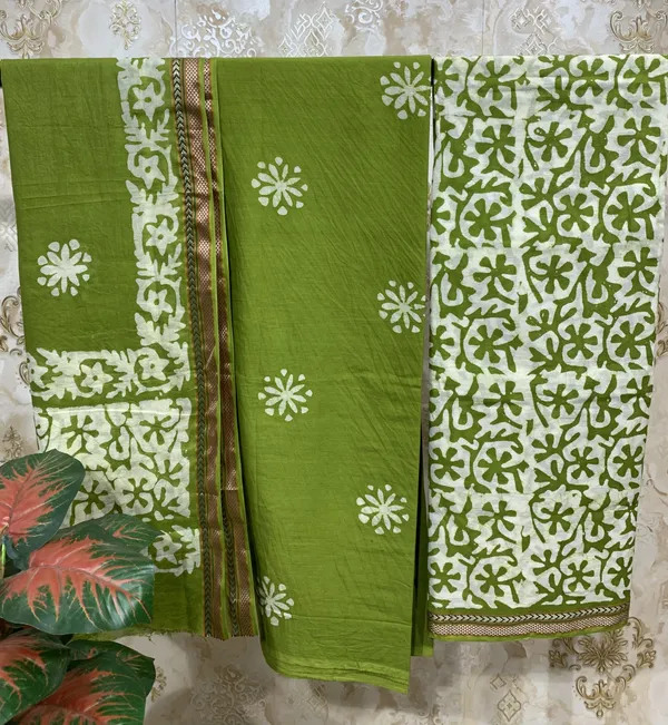 Lime_Green_Cotton_/_Base_Not_Specified_Batik_Print_Suit_Dress_Material_For_Women