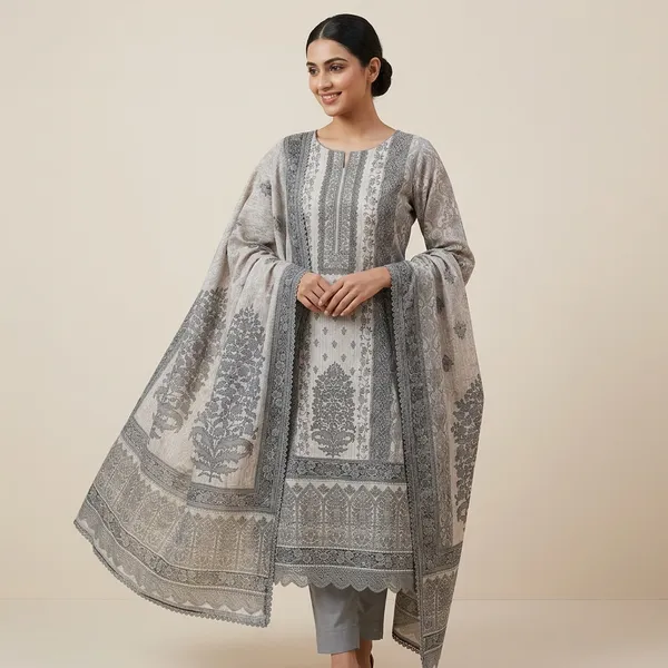 White_&_Grey_Premium_Kota_Doria_Suit_Dress_Material_For_Women