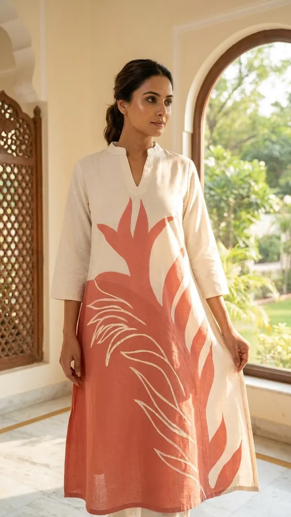 Linen_Cotton_dress_with_beautiful_sleeves_&_hand_paint_work_