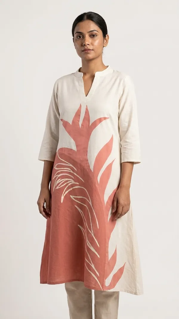 Linen_Cotton_dress_with_beautiful_sleeves_&_hand_paint_work_