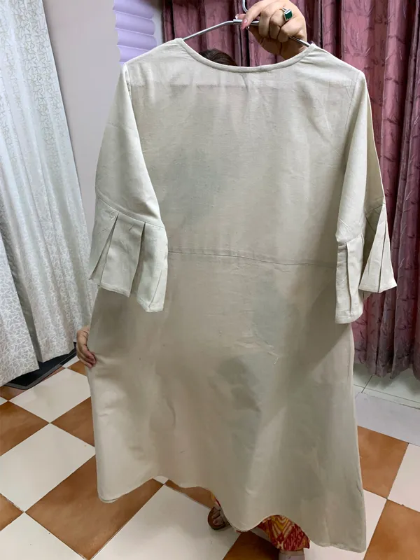 Linen_Cotton_dress_with_beautiful_sleeves_&_hand_paint_work_with_Belt_