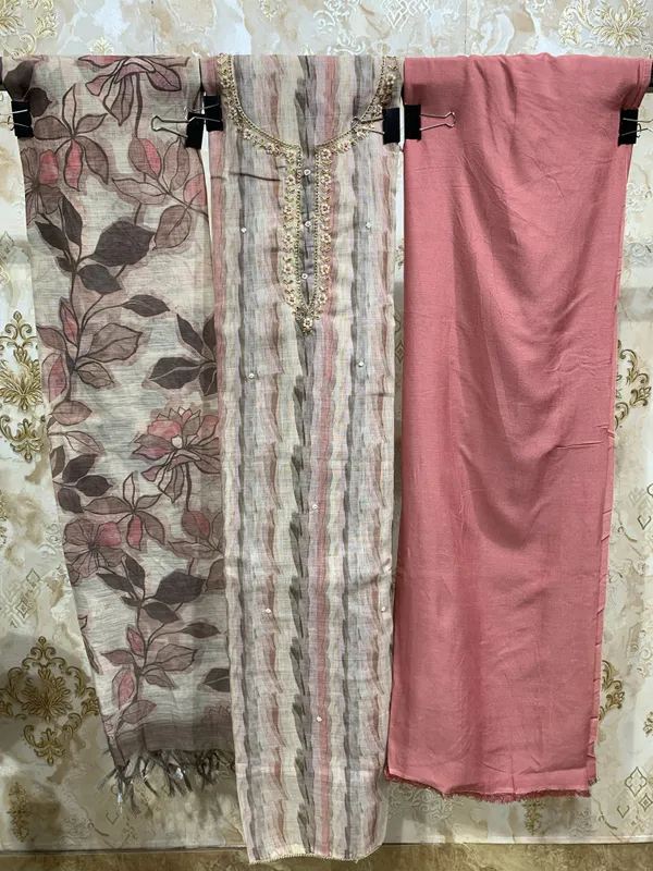 Cream_Brown_Peach_Premium_Linen_&_Rayon_Bottom_Suit_Dress_Material_For_Women
