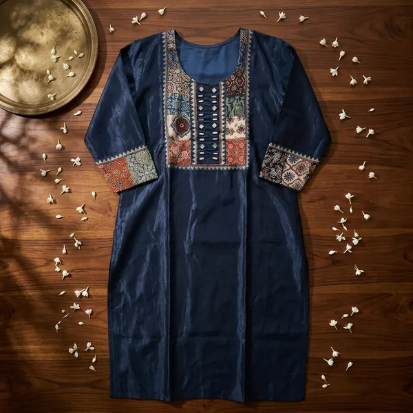 Mashroo_Silk_kurti_with_elegant_&_charming_work_done_on_neck_&_sleeves