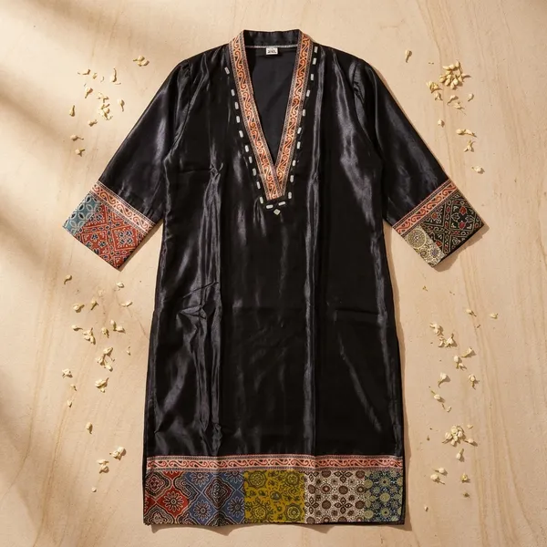 Mashroo_Silk_kurti_with_elegant_&_charming_work_done_on_neck_&_sleeves