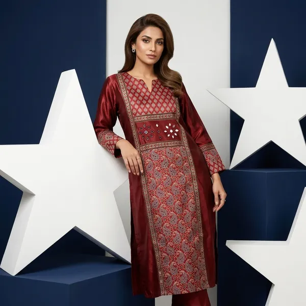 Mashroo_Silk_kurti_with_elegant_&_charming_work_done_on_neck_&_sleeves