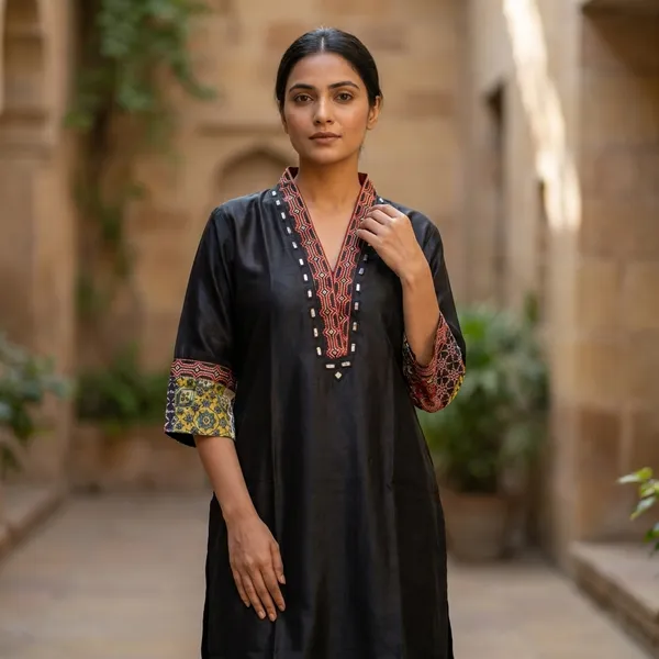 Mashroo_Silk_kurti_with_elegant_&_charming_work_done_on_neck_&_sleeves