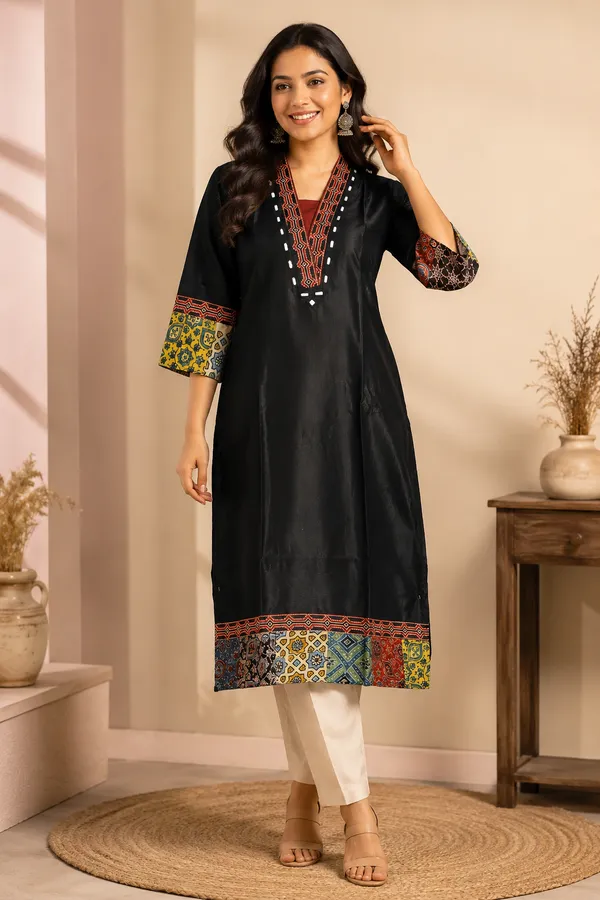 Mashroo_Silk_kurti_with_elegant_&_charming_work_done_on_neck_&_sleeves