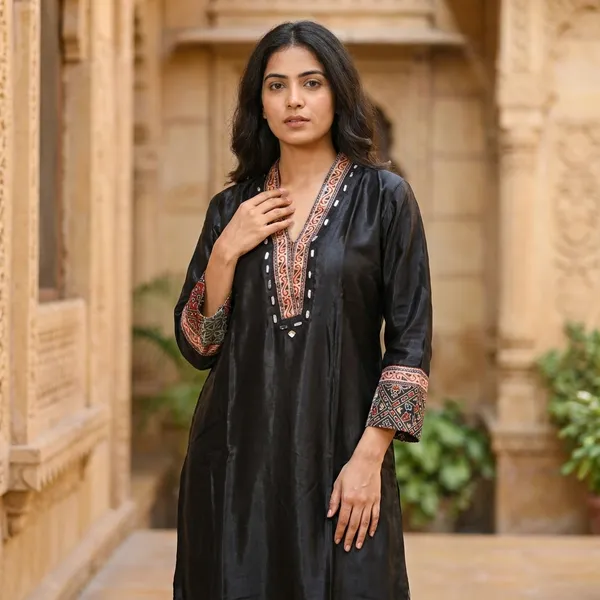 Mashroo_Silk_kurti_with_elegant_&_charming_work_done_on_neck_&_sleeves