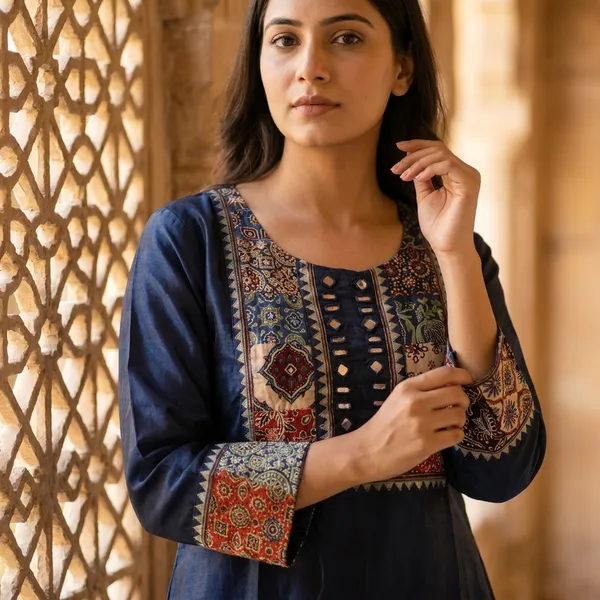 Mashroo_Silk_kurti_with_elegant_&_charming_work_done_on_neck_&_sleeves