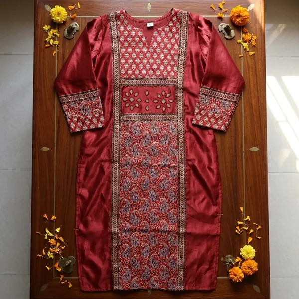 Mashroo_Silk_kurti_with_elegant_&_charming_work_done_on_neck_&_sleeves