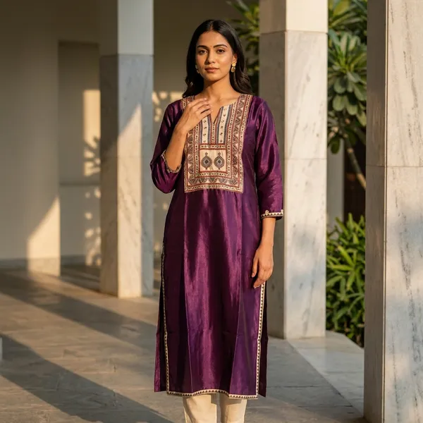 Mashroo_Silk_kurti_with_elegant_&_charming_work_done_on_neck_&_sleeves_&_bottom