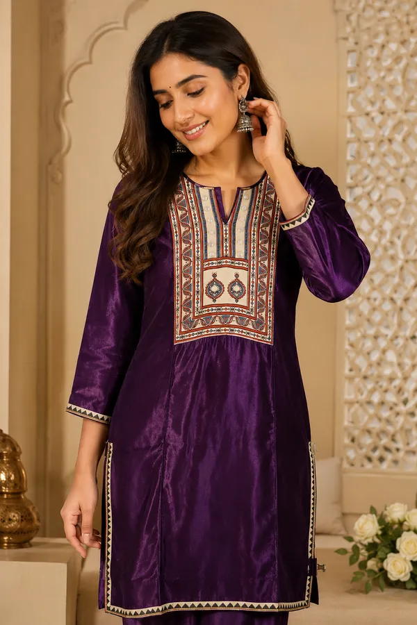 Mashroo_Silk_kurti_with_elegant_&_charming_work_done_on_neck_&_sleeves_&_bottom