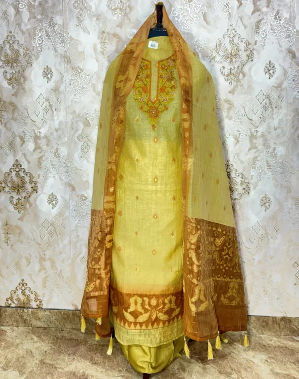 Golden_Lime_Munga_Silk_Jamdani_Weave_Suit_Dress_Material_For_Women