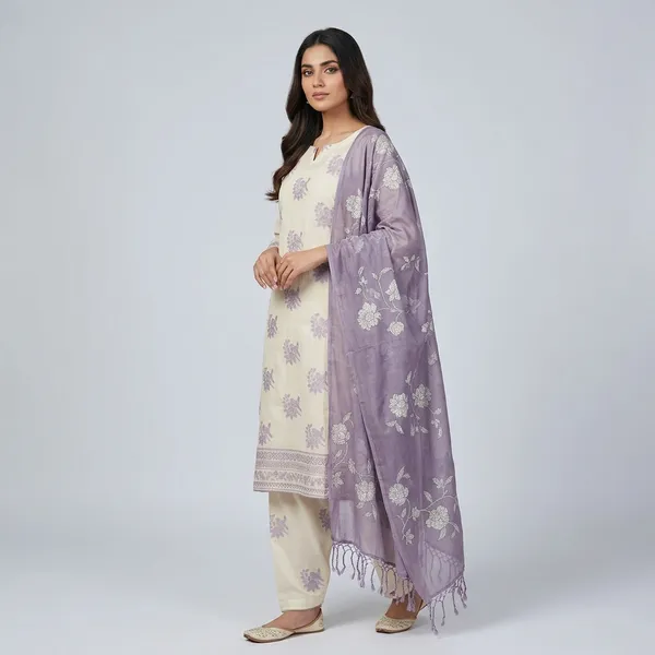 White_&_Purple_Pure_Organza_&_Crepe_Bottom_Suit_Dress_Material_For_Women