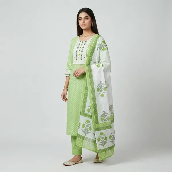 Light_Parrot_Green_Premium_Cotton_&_Mul-Mul_Dupatta_Suit_Dress_Material_For_Women