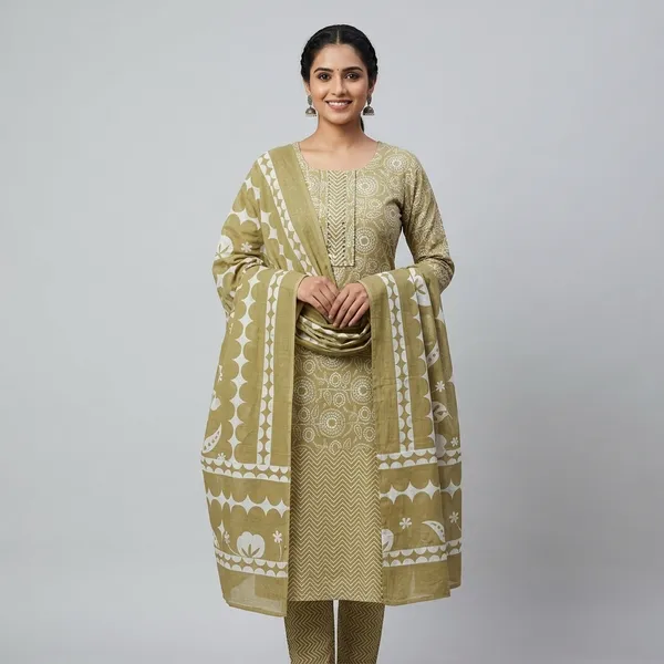 Light_Mehendi_Pure_Cotton_&_Mulmul_Dupatta_Suit_Dress_Material_For_Women