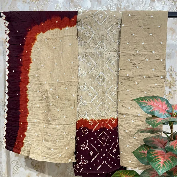 Beige_Rust_Maroon_Bandhani_Suit_Dress_Material_For_Women