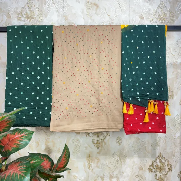 Bottle_Green_With_Haldi_Yellow_Premium_Cotton_Bandhani_Suit_Dress_Material_For_Women