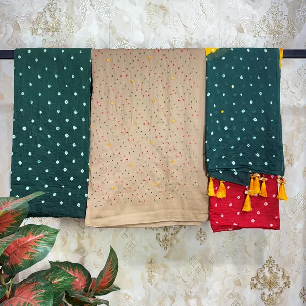 Bottle_Green_With_Haldi_Yellow_Premium_Cotton_Bandhani_Suit_Dress_Material_For_Women
