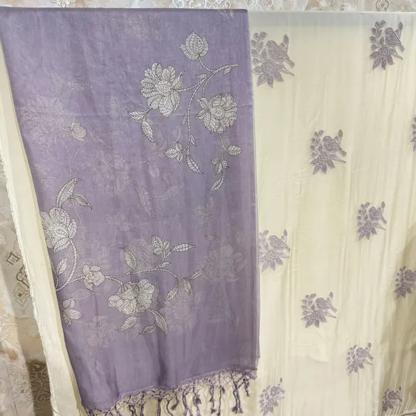 White_&_Purple_Pure_Organza_&_Crepe_Bottom_Suit_Dress_Material_For_Women