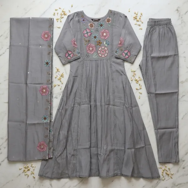 Pure_cotton_3_piece_Anarkali_style_with_embroidery_on_neck_&_sleeves