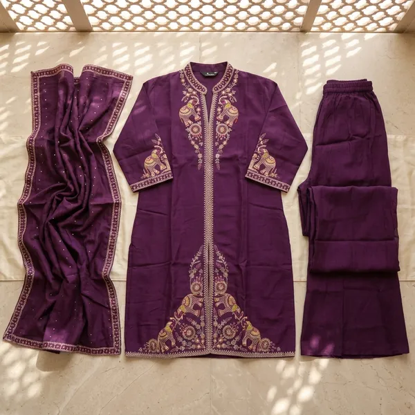 Pure_cotton_3_piece_Anarkali_style_with_embroidery_on_neck_&_sleeves