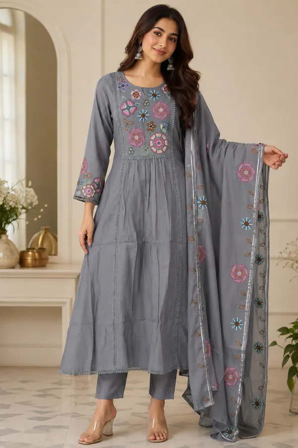 Pure_cotton_3_piece_Anarkali_style_with_embroidery_on_neck_&_sleeves