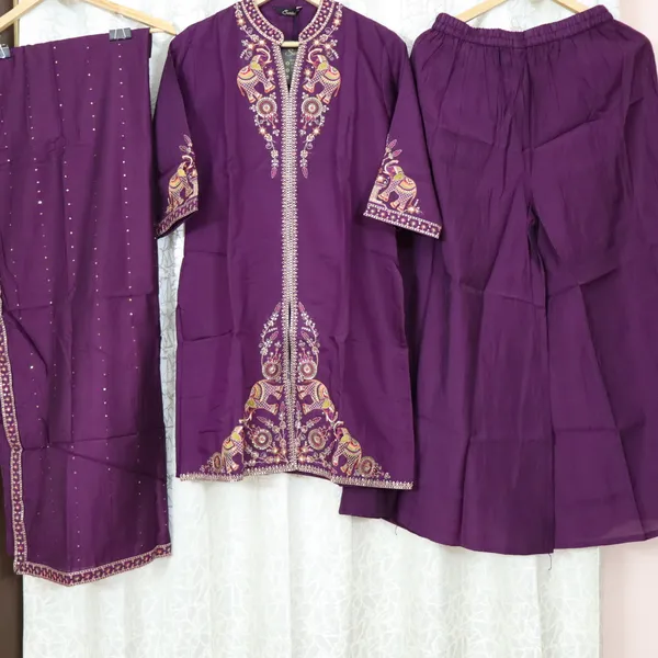 Pure_cotton_3_piece_Anarkali_style_with_embroidery_on_neck_&_sleeves