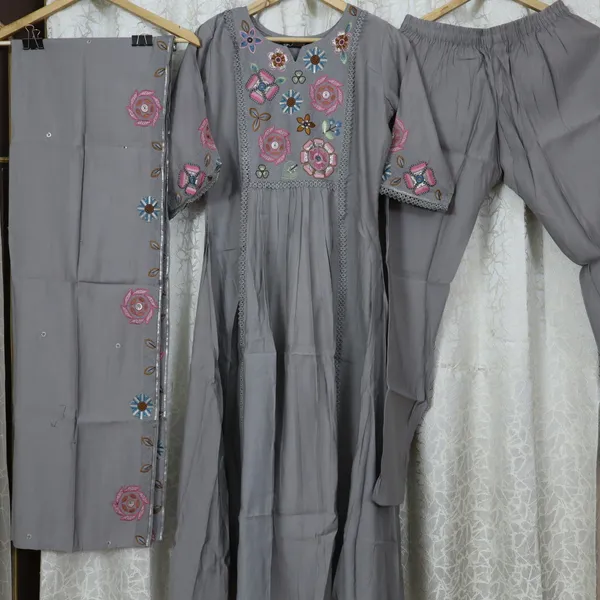 Pure_cotton_3_piece_Anarkali_style_with_embroidery_on_neck_&_sleeves