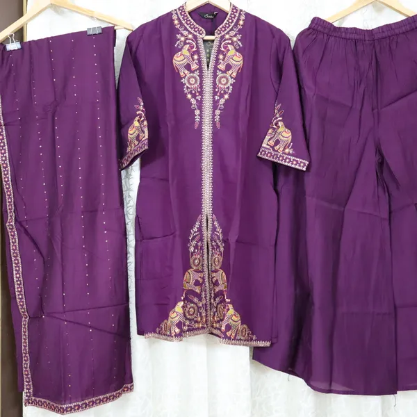 Pure_cotton_3_piece_Anarkali_style_with_embroidery_on_neck_&_sleeves