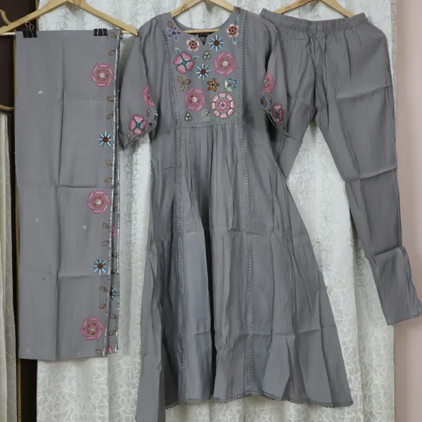 Pure_cotton_3_piece_Anarkali_style_with_embroidery_on_neck_&_sleeves