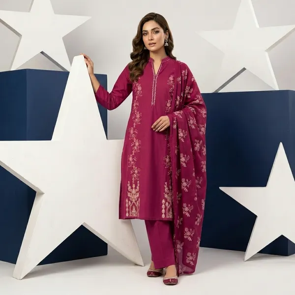 Pure_cotton_3_piece_set_with_anarkali_style_kurti,_heavy_embroidery_on_top_&_dupatta