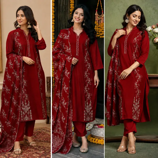 Pure_cotton_3_piece_set_with_anarkali_style_kurti,_heavy_embroidery_on_top_&_dupatta