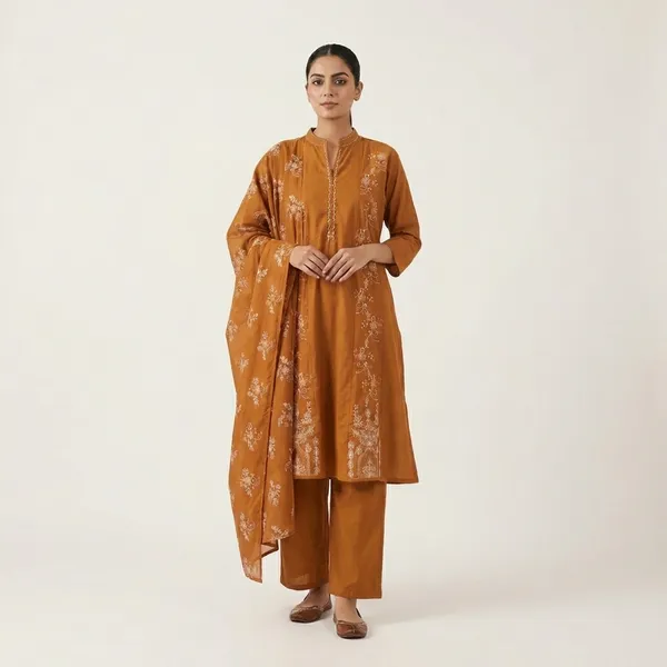 Pure_cotton_3_piece_set_with_anarkali_style_kurti,_heavy_embroidery_on_top_&_dupatta