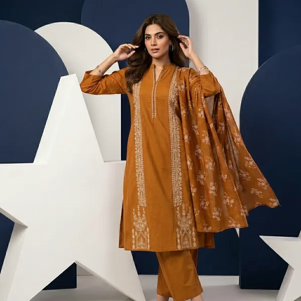 Pure_cotton_3_piece_set_with_anarkali_style_kurti,_heavy_embroidery_on_top_&_dupatta