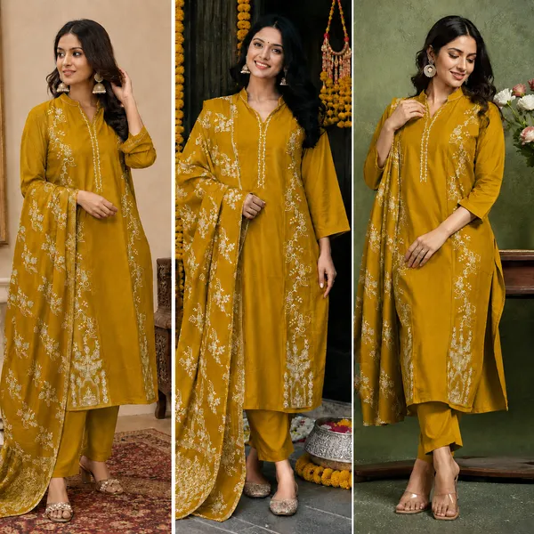 Pure_cotton_3_piece_set_with_anarkali_style_kurti,_heavy_embroidery_on_top_&_dupatta