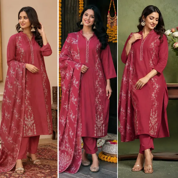 Pure_cotton_3_piece_set_with_anarkali_style_kurti,_heavy_embroidery_on_top_&_dupatta_