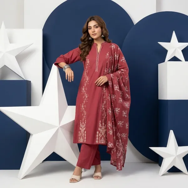 Pure_cotton_3_piece_set_with_anarkali_style_kurti,_heavy_embroidery_on_top_&_dupatta_