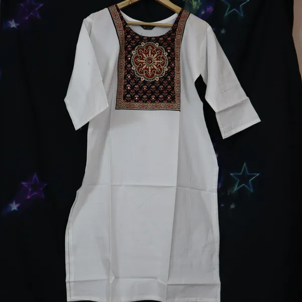 Pure_cotton_Kurti_with_Unique_Embroidery_on_neck_with_mirror_work